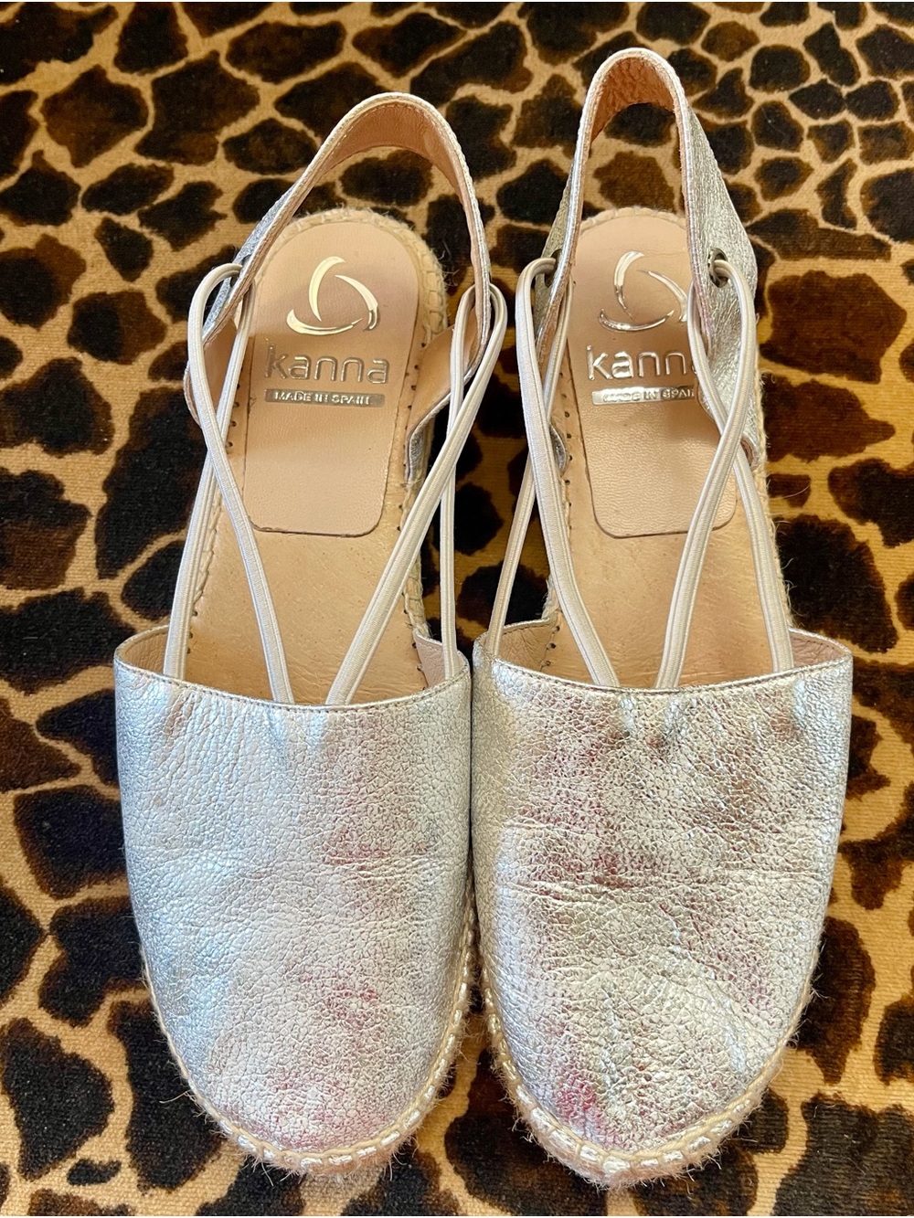 kanna Metallic Silver Slingback Espadrilles